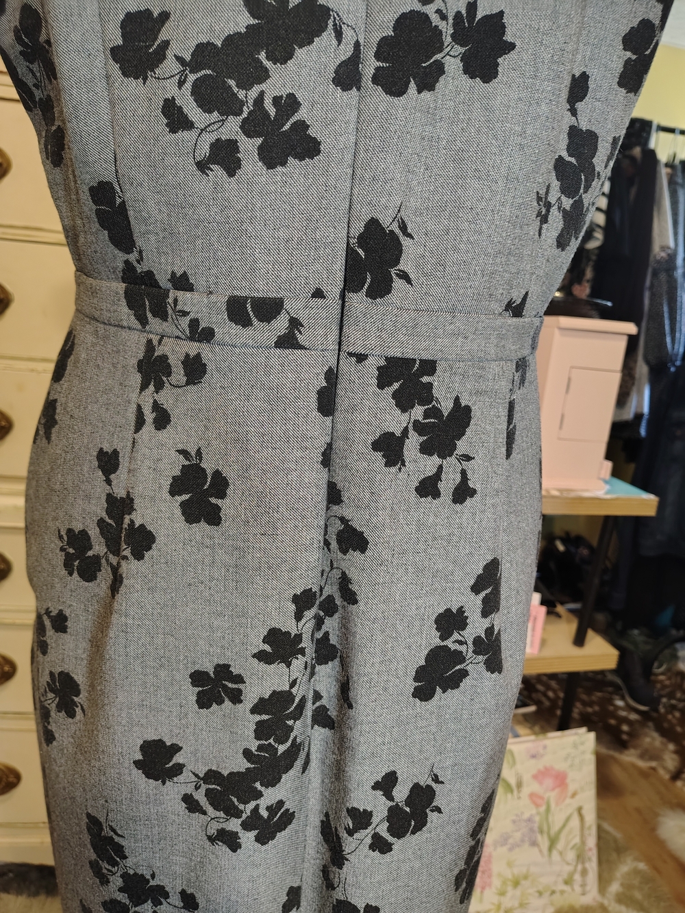 Ann Taylor Gray Midi Dress with Black Floral Print - Picture 8 of 13